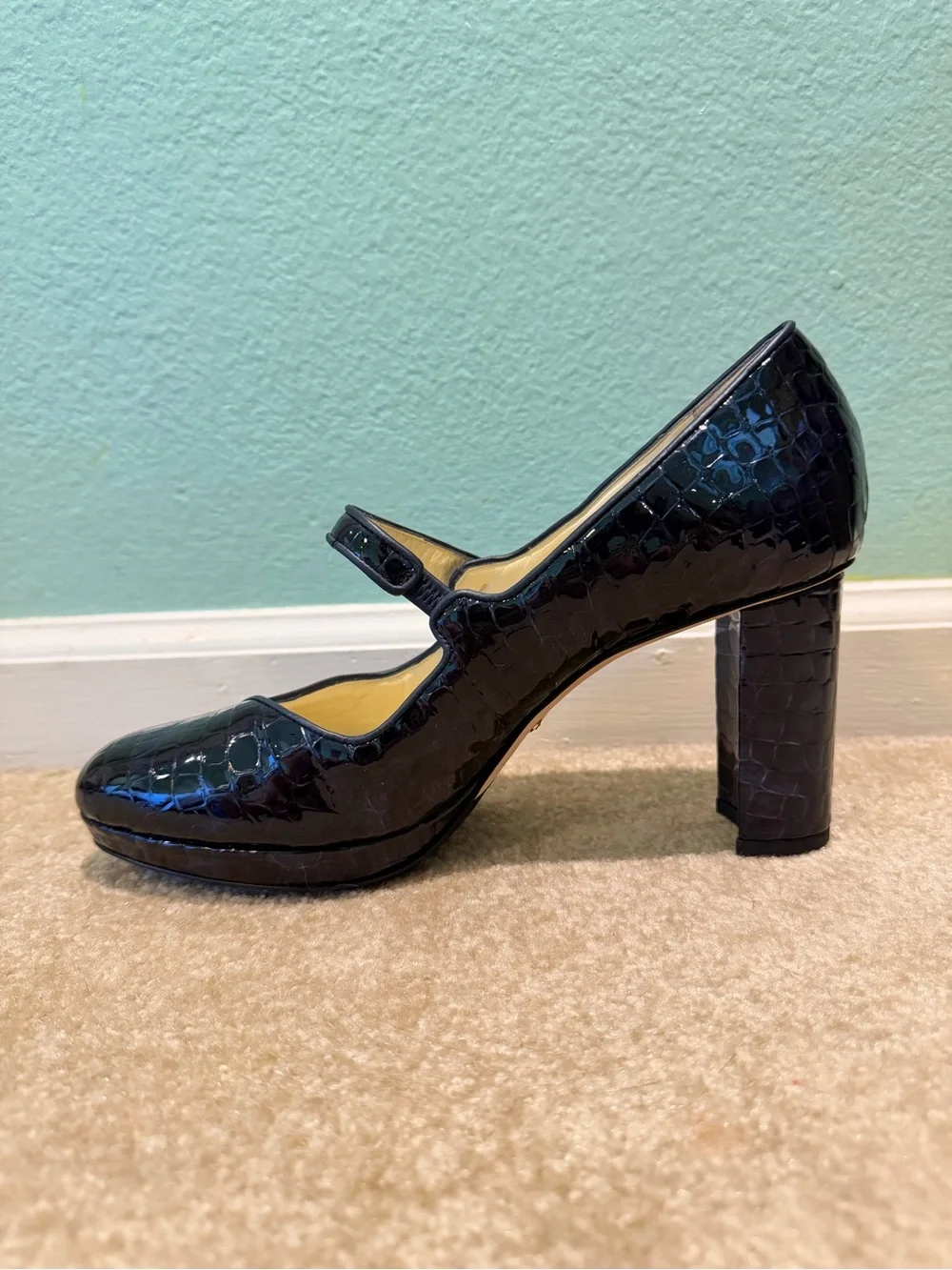 Sarah Flint Perfect Mary Jane Platform 85 Navy Patent Croc Embossed EU 42.5